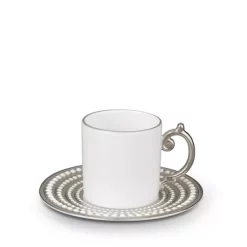 Best Pirce 🛒 L'Objet Perlee Platinum Espresso Cup & Saucer Platinum, White 😍