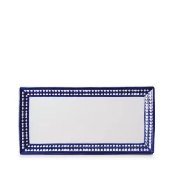 Best Pirce ✔️ L'Objet Perlee Bleu 16" Rectangular Tray Blue, White 👍