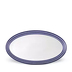 Best Sale 😉 L'Objet Perlee Bleu Oval Platter, Large Blue, White ⭐